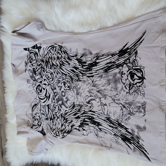 Jackie K Angel wings roses studded top L true love - Picture 4 of 7